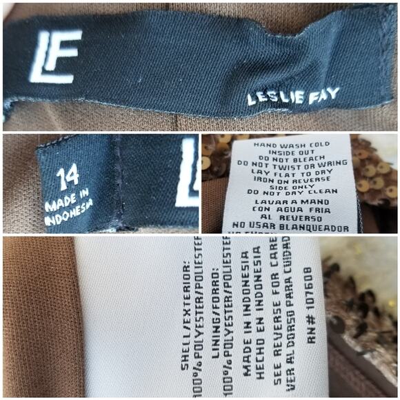 Sequin Cocktail Dress Leslie Fay Plus Size 14 Brown Velvet Metallic Evening NWT - Picture 5 of 9